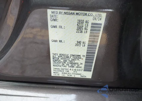2014 Nissan Altima 2.5 S from USA, damaged, VIN 1N4AL3AP3EC414507